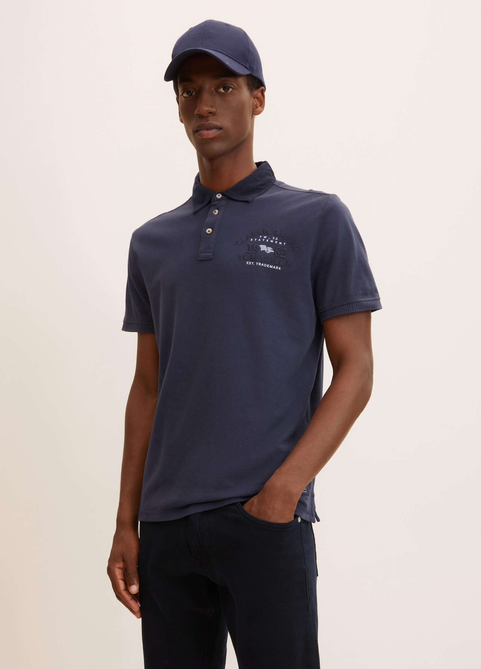 Tom Tailor Polo Shirt Blue With Sky 1032936-10668 Embroidery Captain Logo Größe - L
