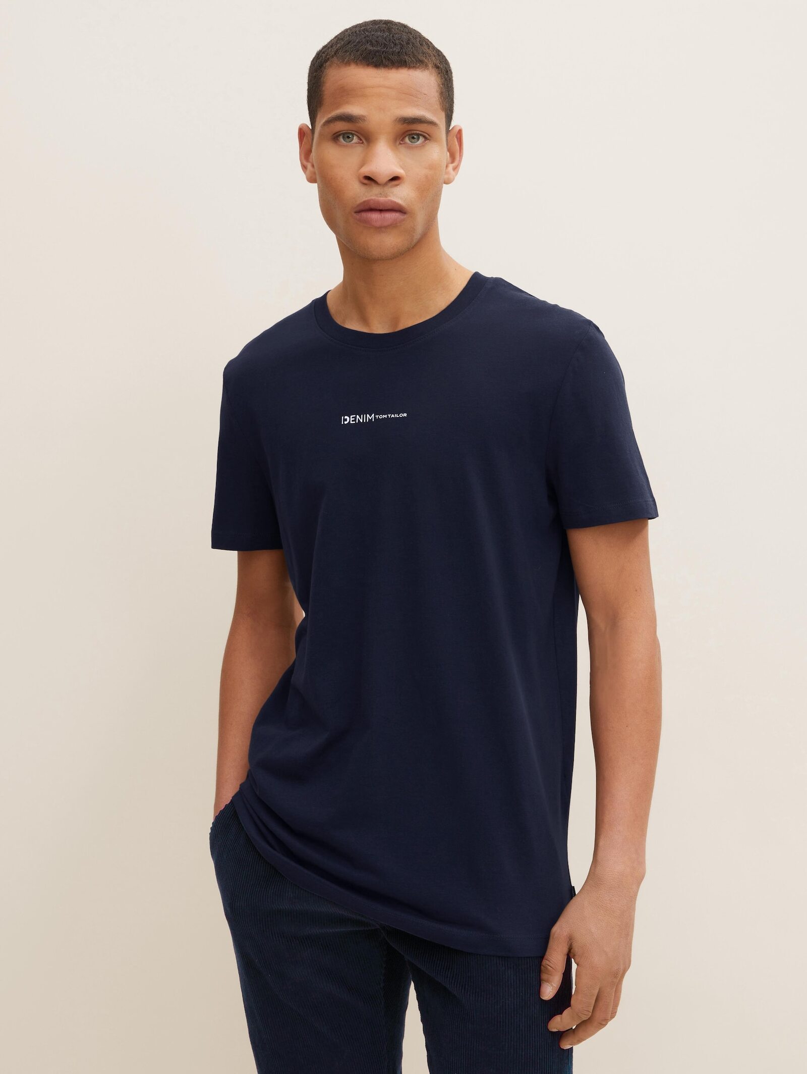 Denim Tom Tailor® T-shirt with a logo print - Sky Captain Blue Size L