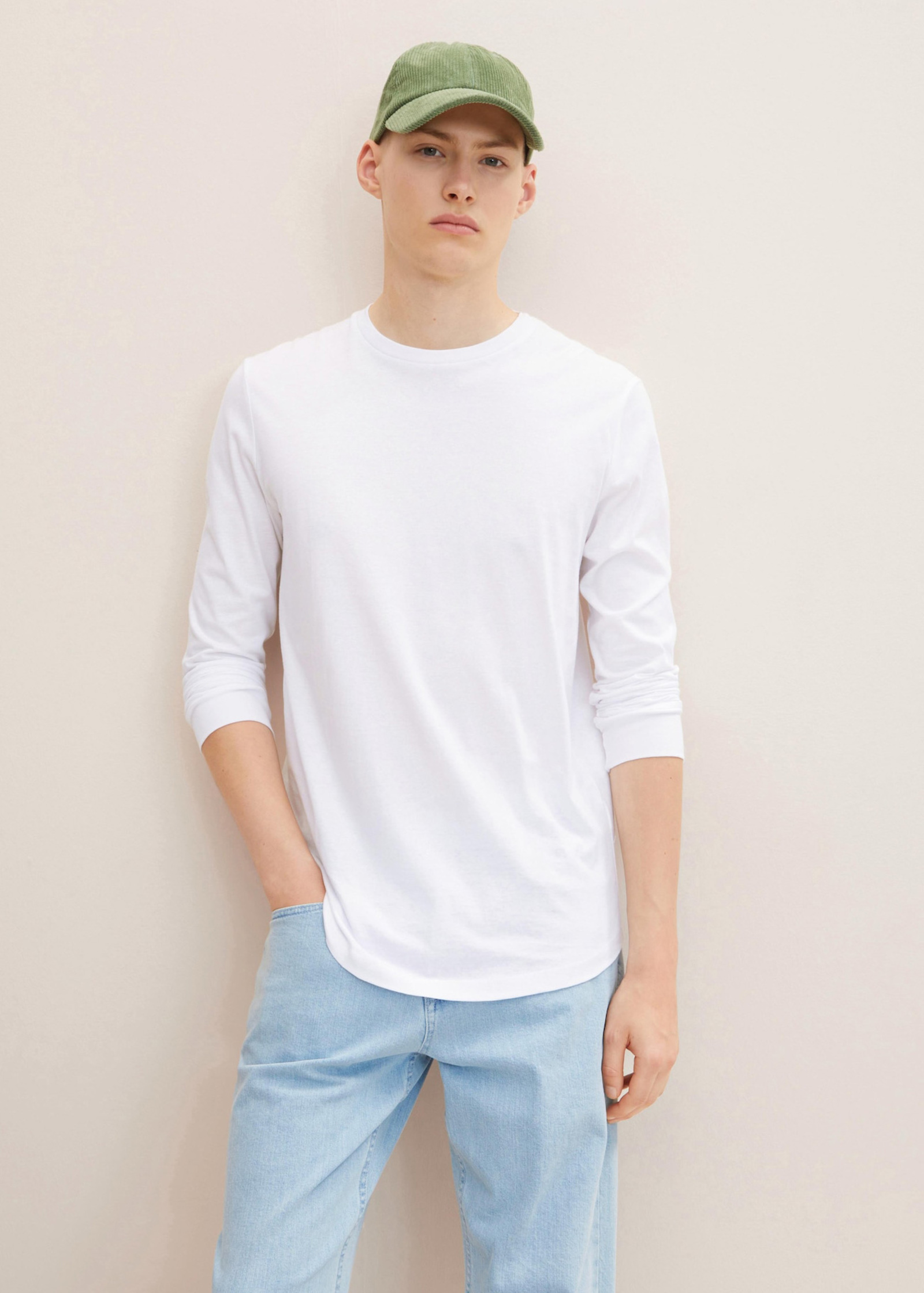 L - Long-sleeved Basic Shirt Tailor® Size White Denim Tom