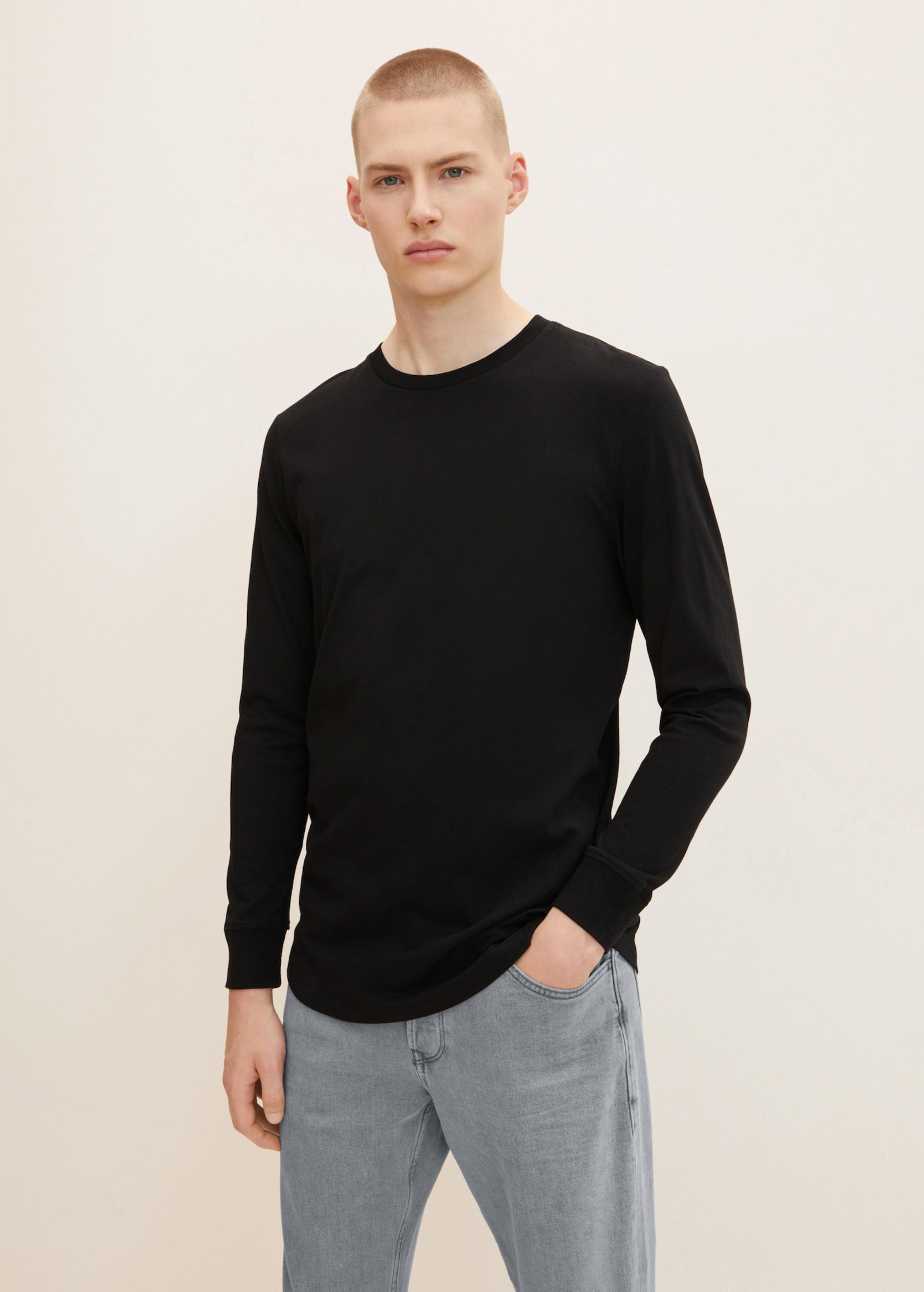 Denim Tom Tailor® Basic Long-sleeved Shirt - Black Size M
