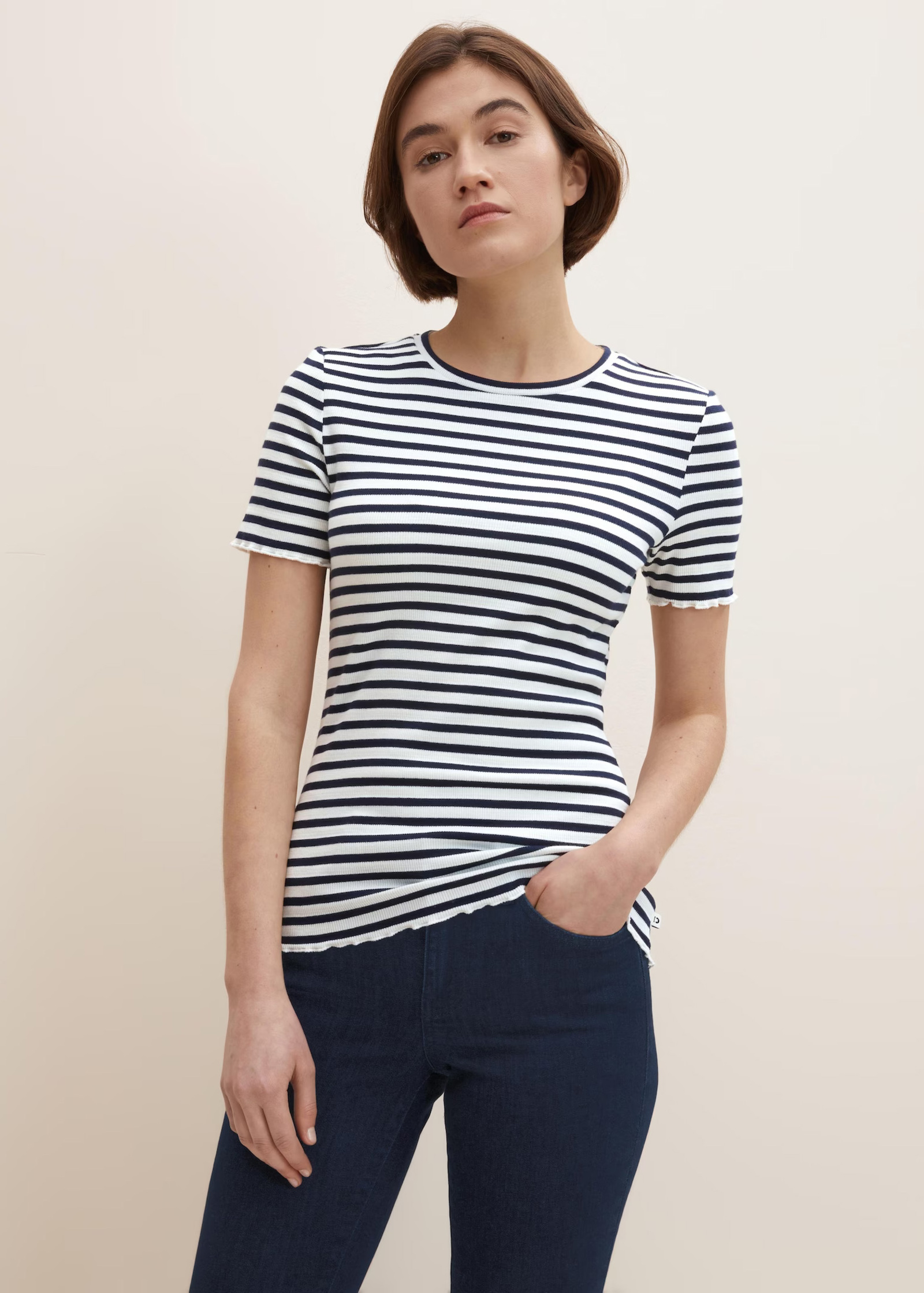 Tom Tailor® fit t-shirt - M Size with Stripe White Stripes Slim Navy