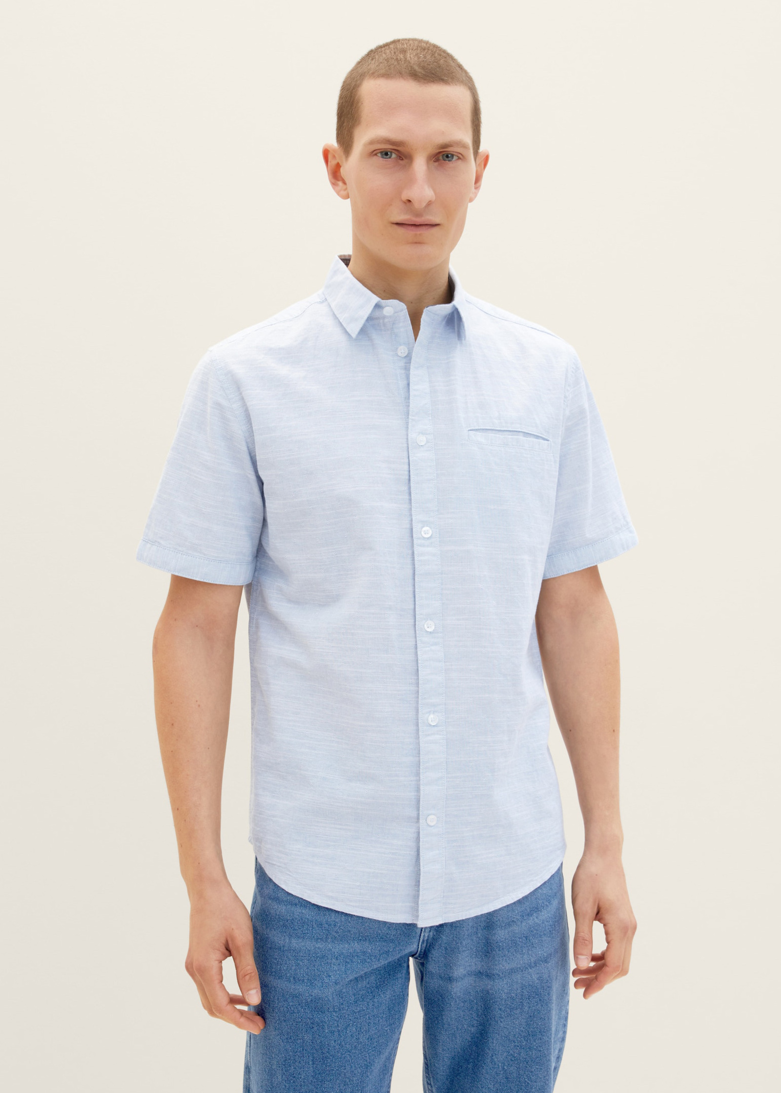Shirt A Dobby Tom - White Blue Fil Fil 1/2 Größe Tailor®