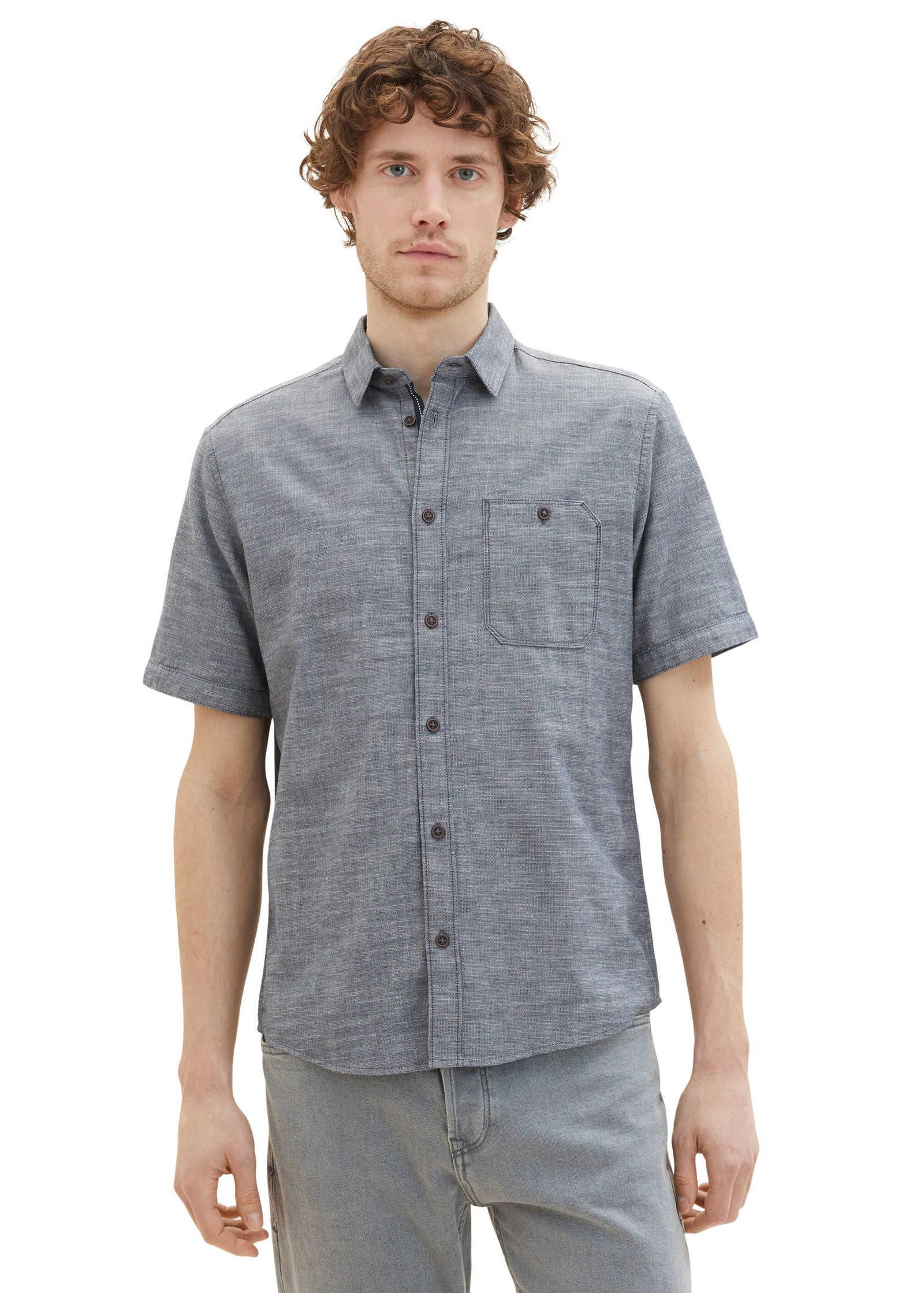 Tom Tailor® Short-sleeved shirt with a chest pocket - Navy Größe L